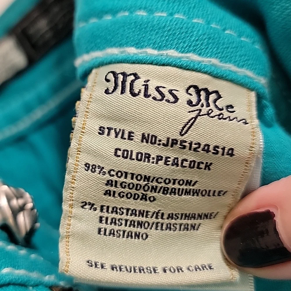 Miss Me Teal Skinny Low Rise Jeans Size 26 - Picture 4 of 11